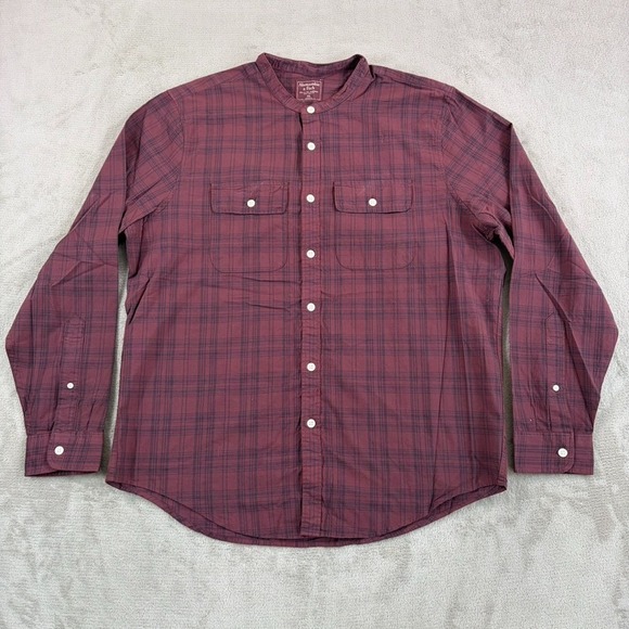 Abercrombie & Fitch Other - Abercrombie & Fitch Blade Mandarin Collar Shirt in Burgundy Plaid Men 2XL Preppy